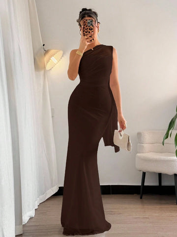 Asymmetrical Neck Bodycon Maxi Dress