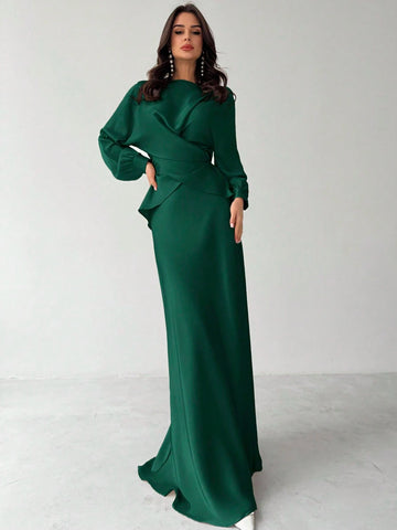 Women Elegant Solid Color Waist Strap Back Satin Glossy Wrap Tie Top