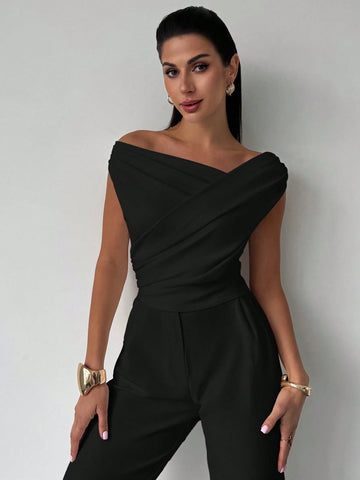 One Shoulder Asymmetrical Ruffled Cropped Top