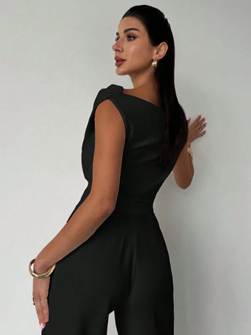 One Shoulder Asymmetrical Ruffled Cropped Top