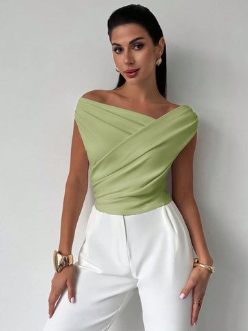 One Shoulder Asymmetrical Ruffled Cropped Top