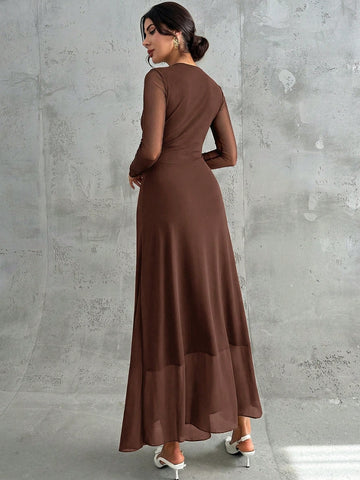 Women's Elegant Vintage Mesh Pleated A-Line Maxi Dress