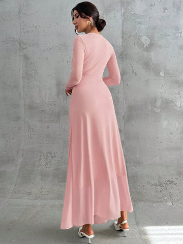 Women's Elegant Vintage Mesh Pleated A-Line Maxi Dress
