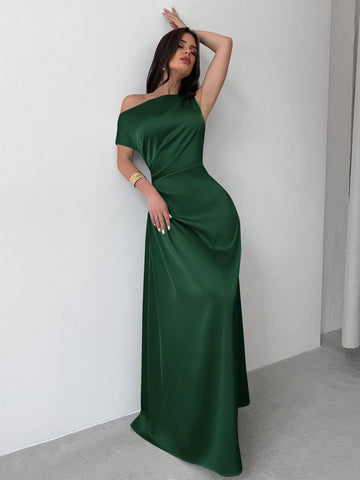Elegant Asymmetric Shoulder Ruched Mermaid Hem Dress