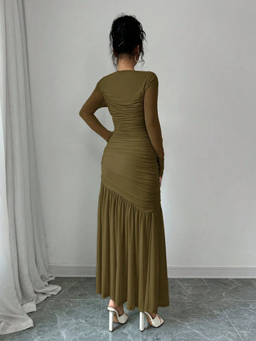 Women's Long Sleeve Round Neck Mesh Dress