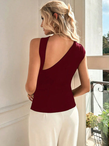 Firerie Elegant Asymmetric Collar Solid Color Shirt