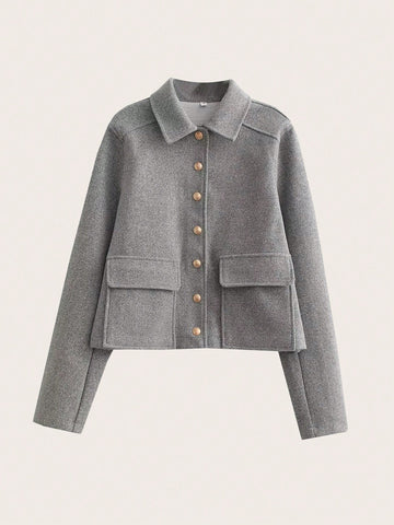 Flap Pocket Raglan Sleeve Button Front Overcoat