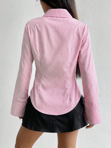 Women's Casual Slim Fit Striped Long Sleeve Shirt