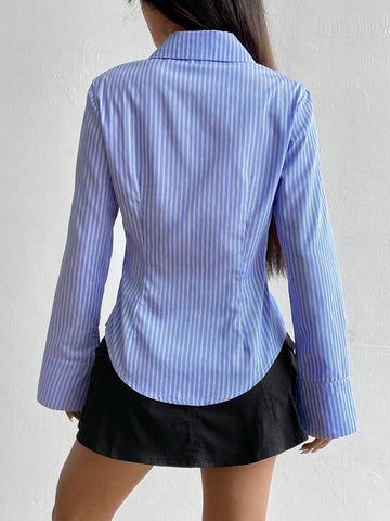 Women's Casual Slim Fit Striped Long Sleeve Shirt