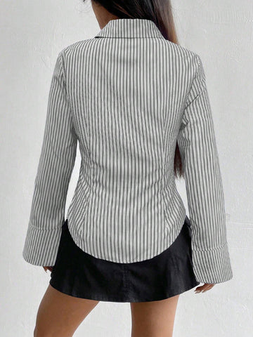 Women's Casual Slim Fit Striped Long Sleeve Shirt