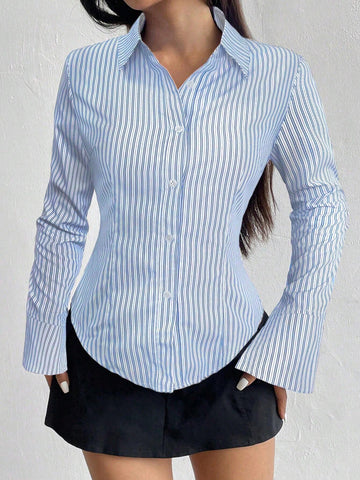 Women's Casual Slim Fit Striped Long Sleeve Shirt