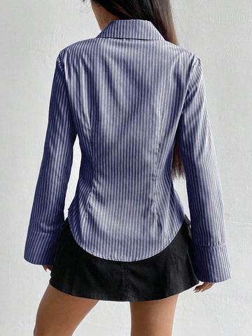 Women's Casual Slim Fit Striped Long Sleeve Shirt