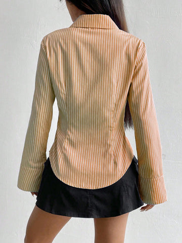 Women's Casual Slim Fit Striped Long Sleeve Shirt