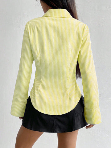 Women's Casual Slim Fit Striped Long Sleeve Shirt