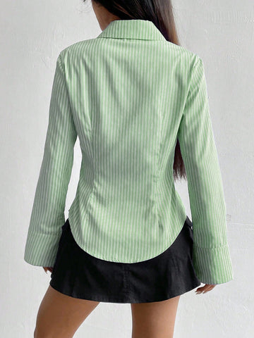 Women's Casual Slim Fit Striped Long Sleeve Shirt