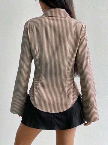 Women's Casual Slim Fit Striped Long Sleeve Shirt