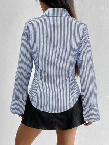 Women's Casual Slim Fit Striped Long Sleeve Shirt