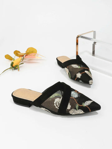 Floral Pattern Mule Flats