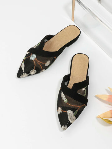 Floral Pattern Mule Flats