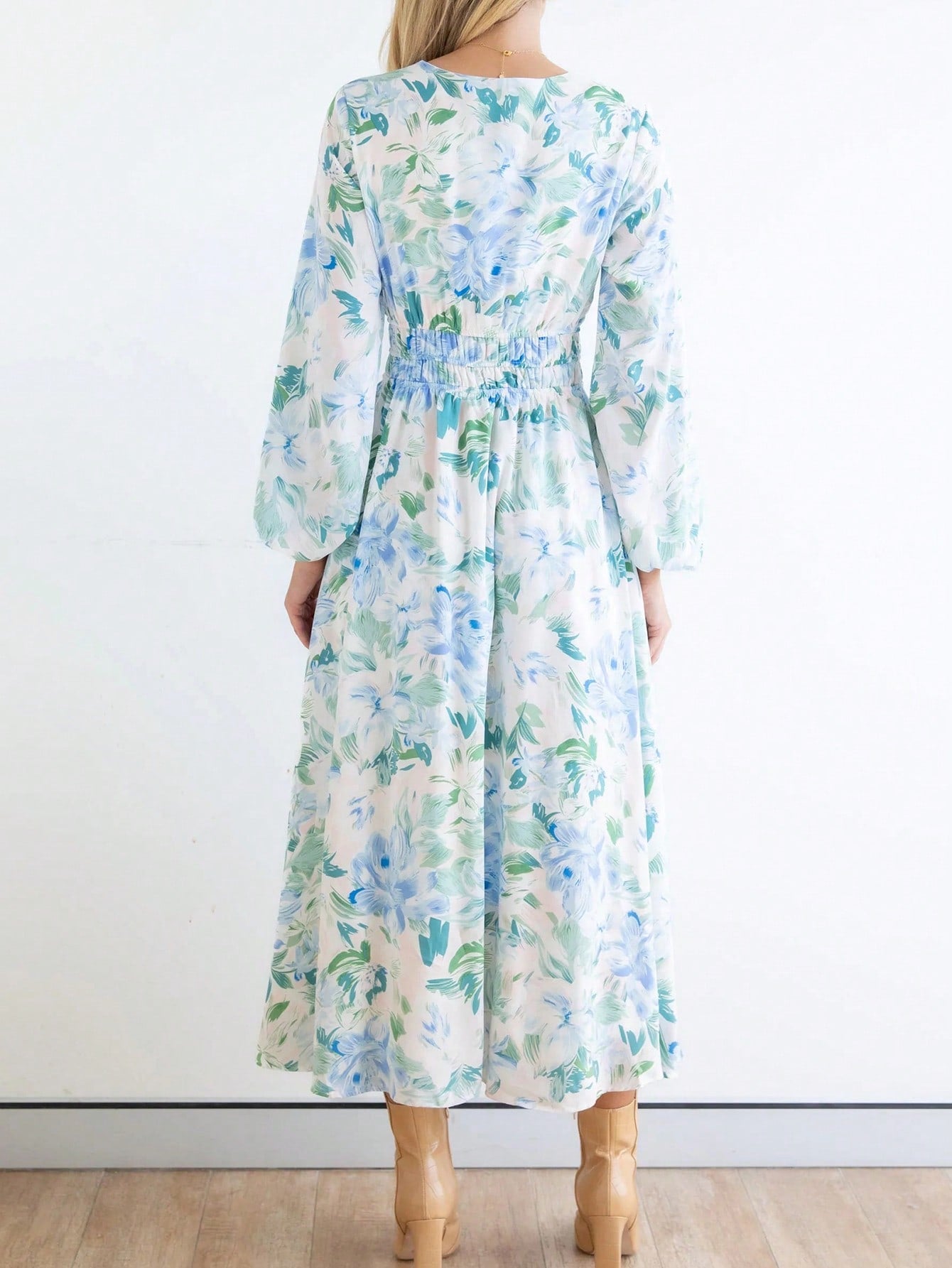 Floral Print Lantern Sleeve Dress