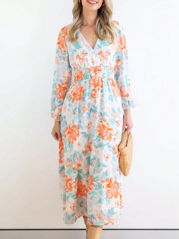 Floral Print Lantern Sleeve Dress