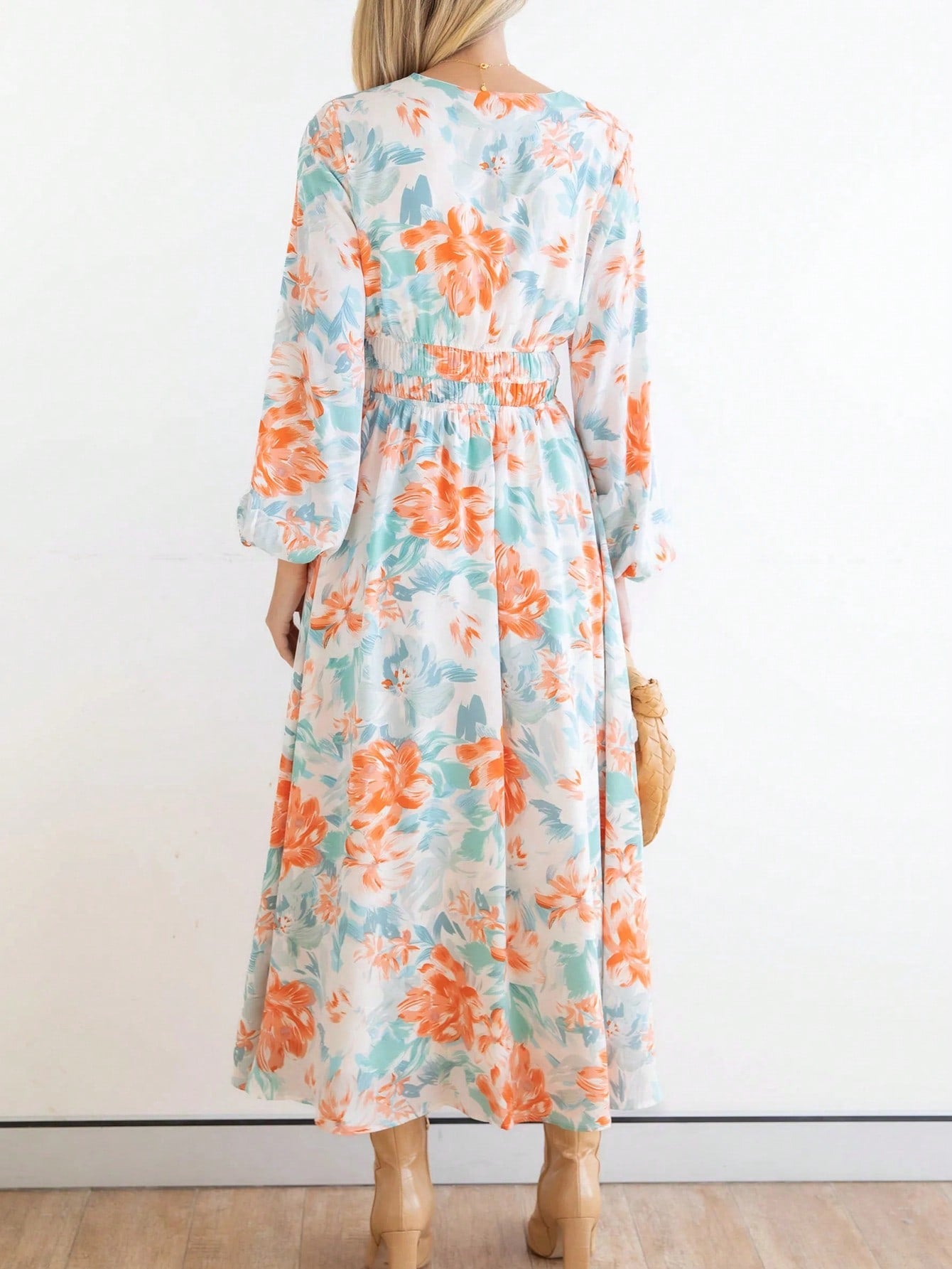 Floral Print Lantern Sleeve Dress