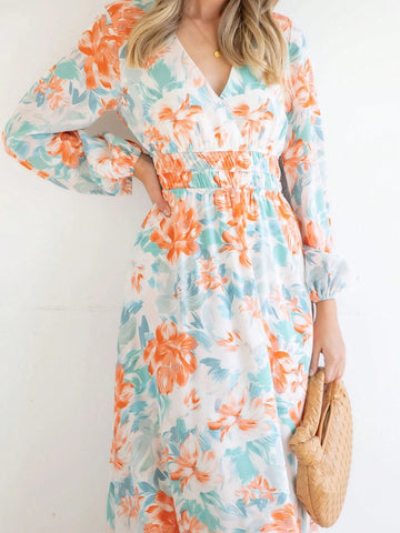 Floral Print Lantern Sleeve Dress