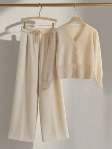 Women Casual Loose Knit Sweater & Pants Loungewear Set