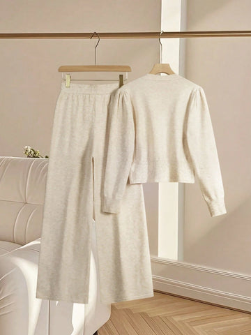 Women Casual Loose Knit Sweater & Pants Loungewear Set