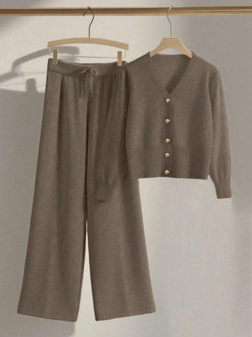 Women Casual Loose Knit Sweater & Pants Loungewear Set