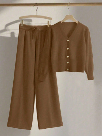 Women Casual Loose Knit Sweater & Pants Loungewear Set