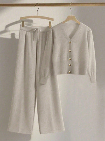 Women Casual Loose Knit Sweater & Pants Loungewear Set