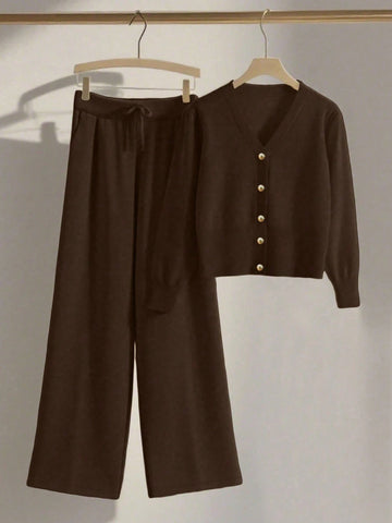 Women Casual Loose Knit Sweater & Pants Loungewear Set