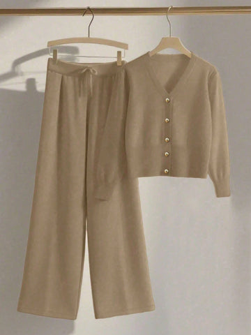 Women Casual Loose Knit Sweater & Pants Loungewear Set