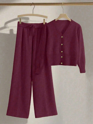 Women Casual Loose Knit Sweater & Pants Loungewear Set