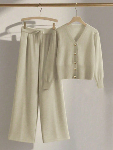 Women Casual Loose Knit Sweater & Pants Loungewear Set