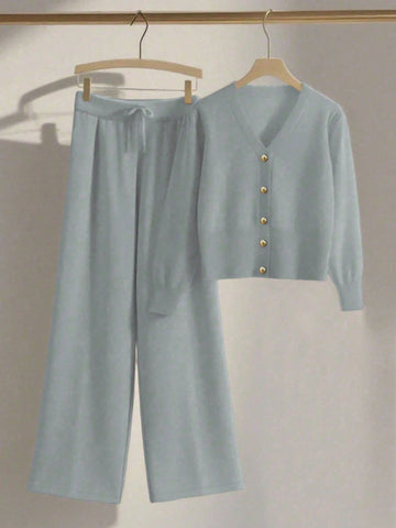 Women Casual Loose Knit Sweater & Pants Loungewear Set