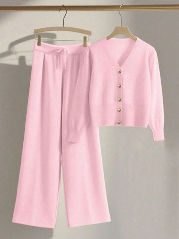 Women Casual Loose Knit Sweater & Pants Loungewear Set