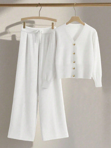 Women Casual Loose Knit Sweater & Pants Loungewear Set