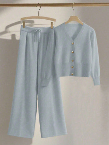 Women Casual Loose Knit Sweater & Pants Loungewear Set