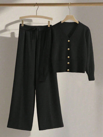 Women Casual Loose Knit Sweater & Pants Loungewear Set