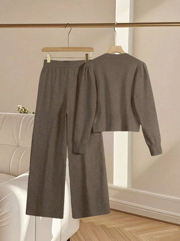 Women Casual Loose Knit Sweater & Pants Loungewear Set