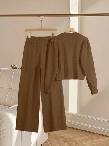 Women Casual Loose Knit Sweater & Pants Loungewear Set