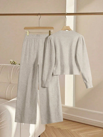 Women Casual Loose Knit Sweater & Pants Loungewear Set