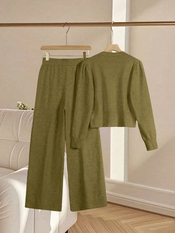Women Casual Loose Knit Sweater & Pants Loungewear Set