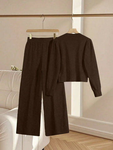 Women Casual Loose Knit Sweater & Pants Loungewear Set