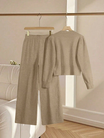 Women Casual Loose Knit Sweater & Pants Loungewear Set