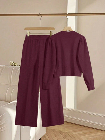 Women Casual Loose Knit Sweater & Pants Loungewear Set