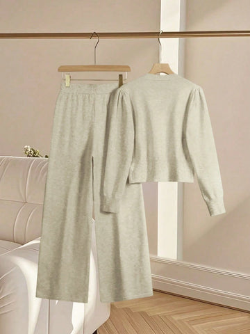 Women Casual Loose Knit Sweater & Pants Loungewear Set