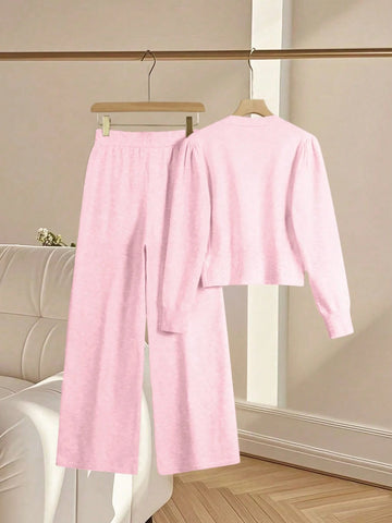 Women Casual Loose Knit Sweater & Pants Loungewear Set